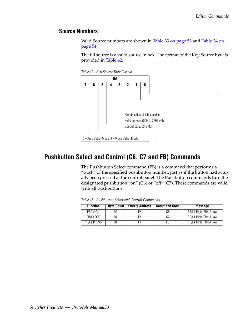 Source numbers | Grass Valley Switcher Products User Manual | Page 59 / 152