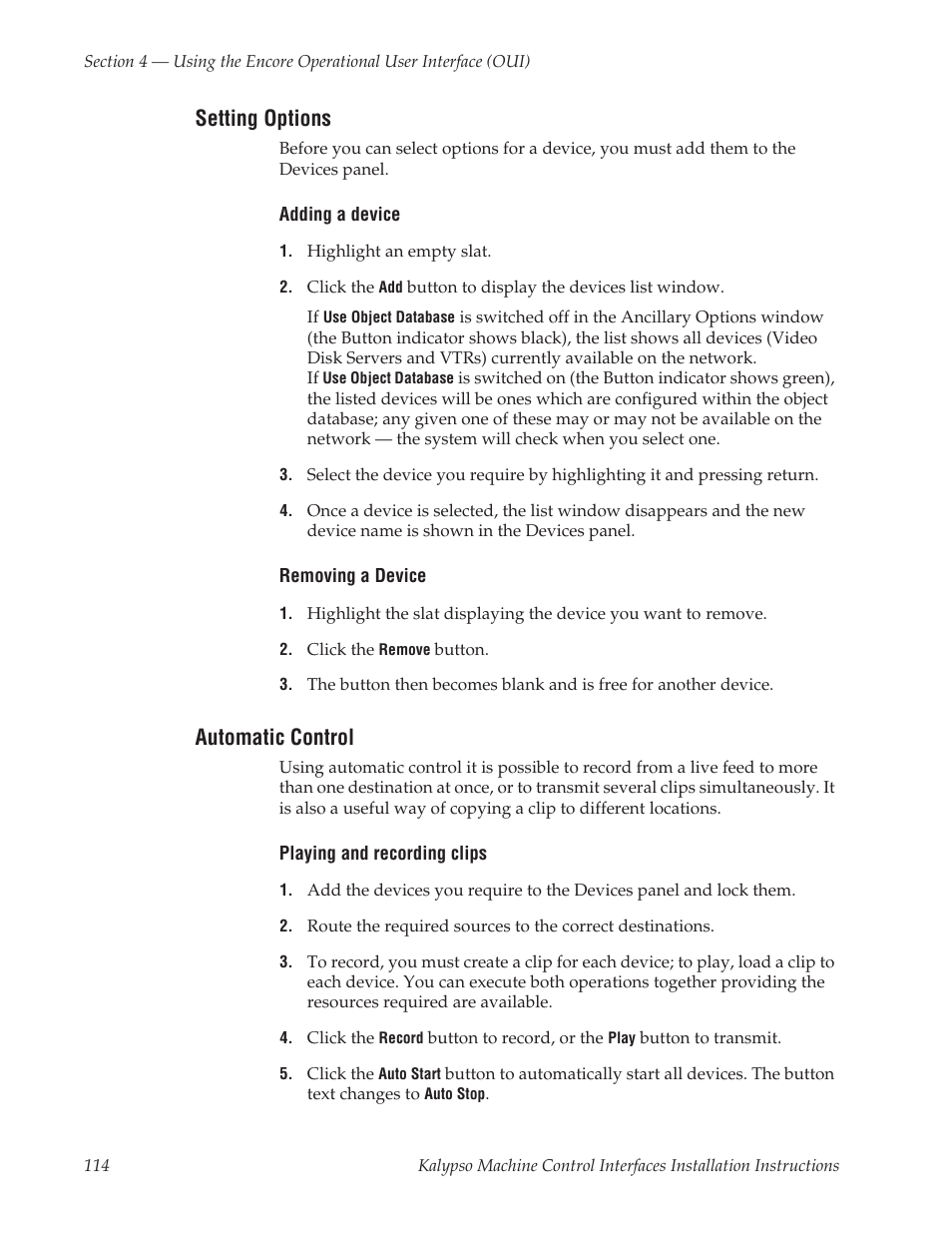 Setting options, Automatic control | Grass Valley Machine Control Interfaces V.12.0 User Manual | Page 114 / 136