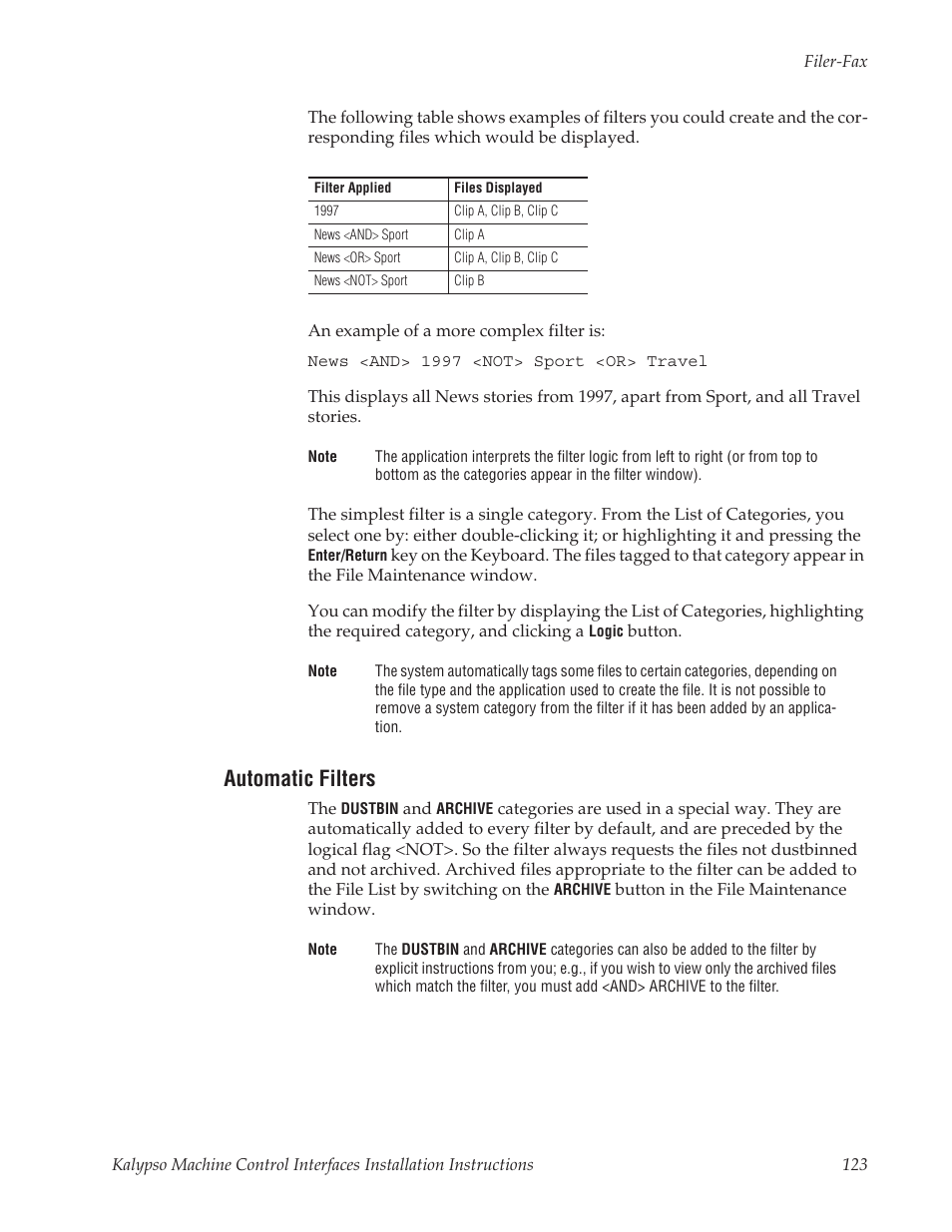 Automatic filters | Grass Valley Machine Control Interfaces V.12.0 User Manual | Page 123 / 136