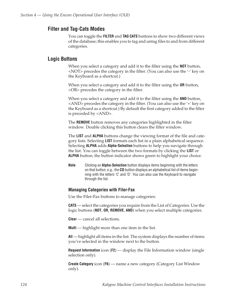 Filter and tag-cats modes, Logic buttons | Grass Valley Machine Control Interfaces V.12.0 User Manual | Page 124 / 136