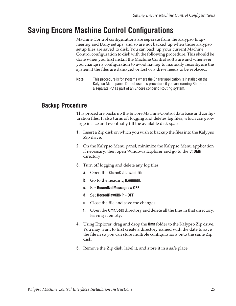Saving encore machine control configurations, Backup procedure | Grass Valley Machine Control Interfaces V.12.0 User Manual | Page 25 / 136