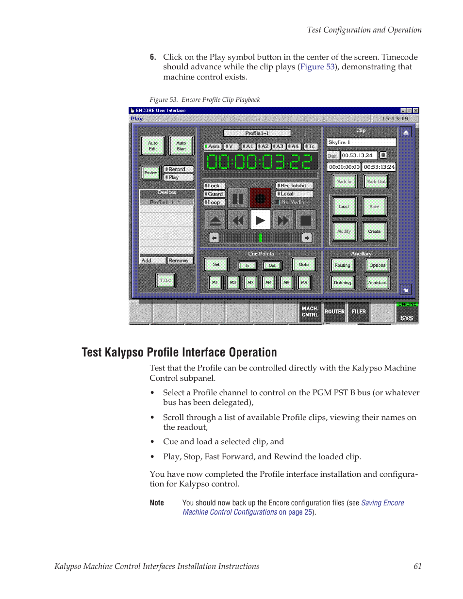 Test kalypso profile interface operation, Test kalypso, Profile interface | Operation | Grass Valley Machine Control Interfaces V.12.0 User Manual | Page 61 / 136