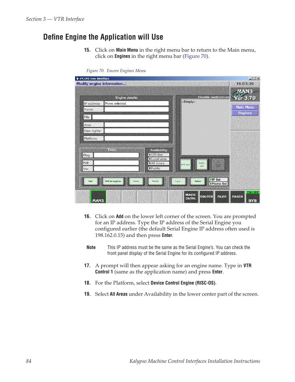 Define engine the application will use, Define engine, The application | Will use | Grass Valley Machine Control Interfaces V.12.0 User Manual | Page 84 / 136