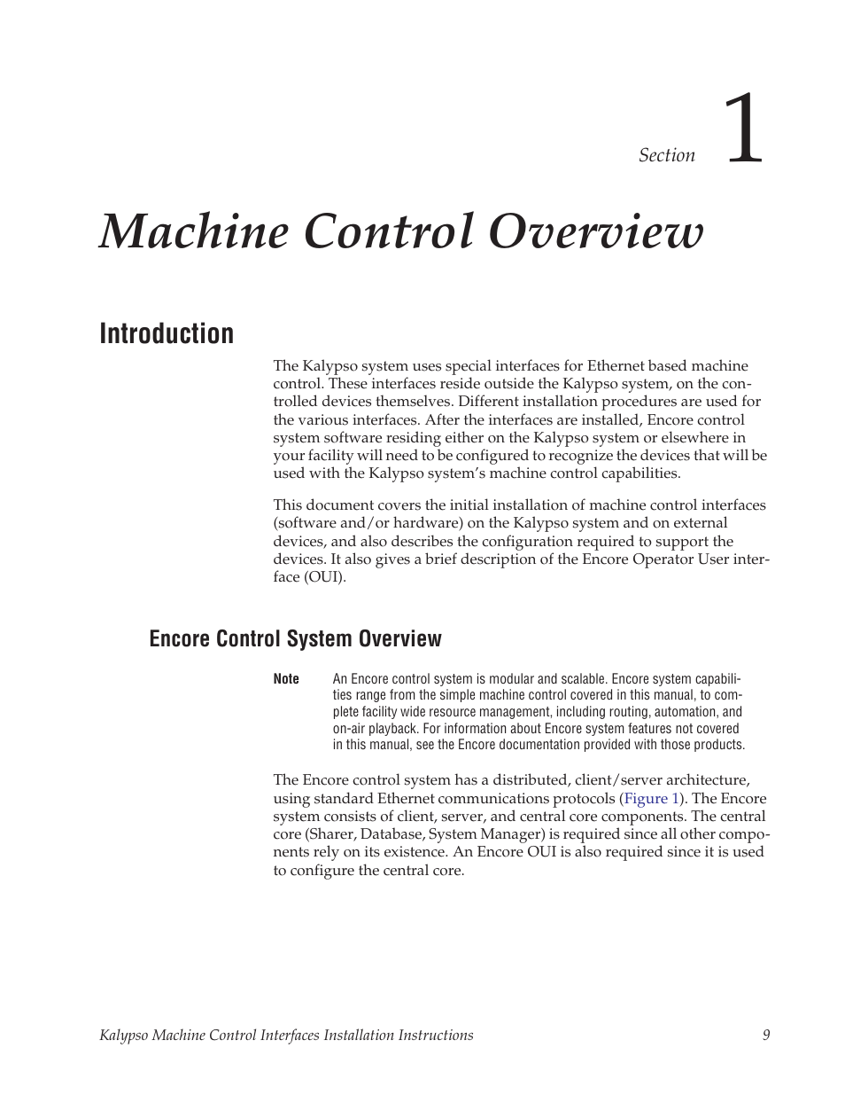 Machine control overview, Introduction, Encore control system overview | Section 1 | Grass Valley Machine Control Interfaces V.12.0 User Manual | Page 9 / 136