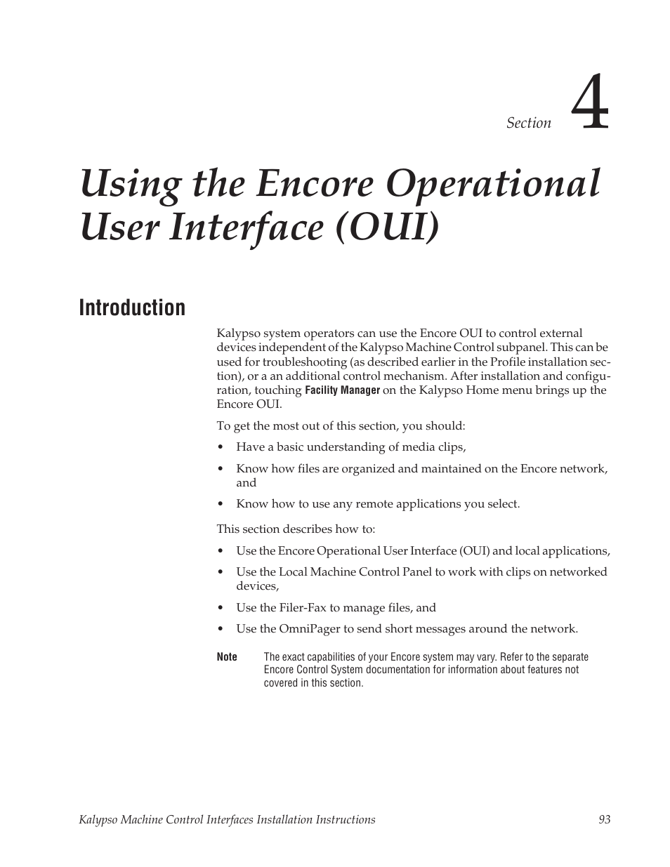 Using the encore operational user interface (oui), Introduction | Grass Valley Machine Control Interfaces V.12.0 User Manual | Page 93 / 136