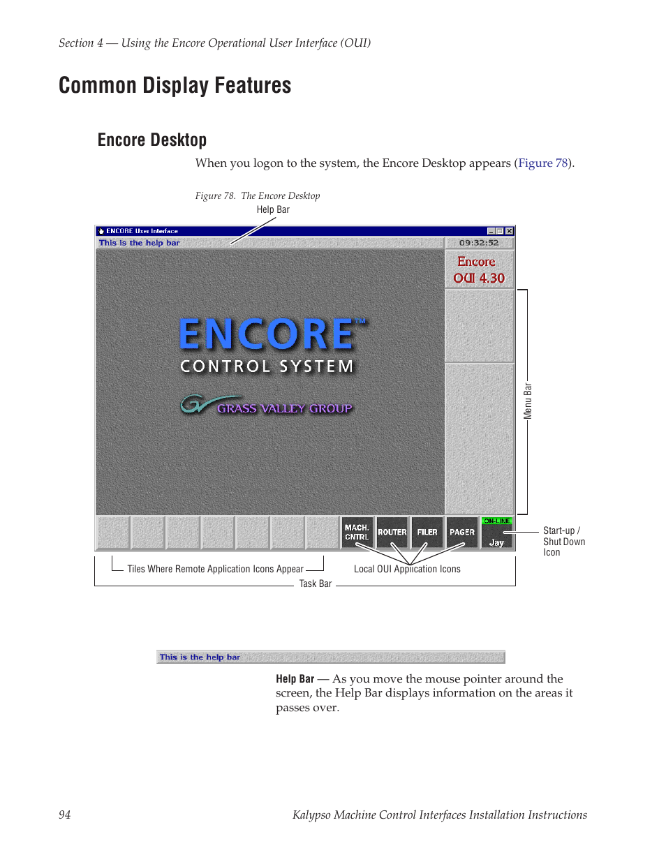 Common display features, Encore desktop | Grass Valley Machine Control Interfaces V.12.0 User Manual | Page 94 / 136