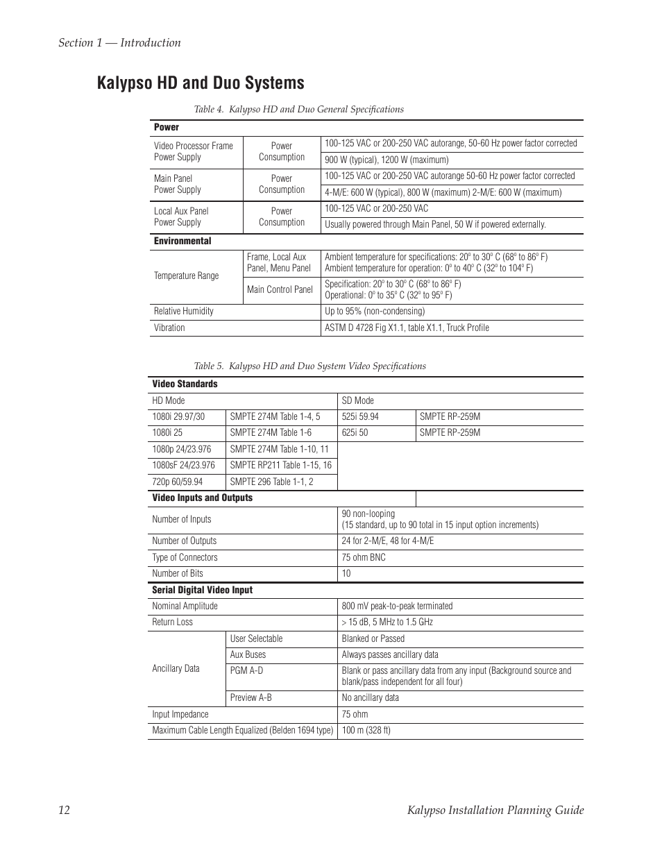 Kalypso hd and duo systems | Grass Valley Kalypso Installation Planning Guide User Manual | Page 12 / 88