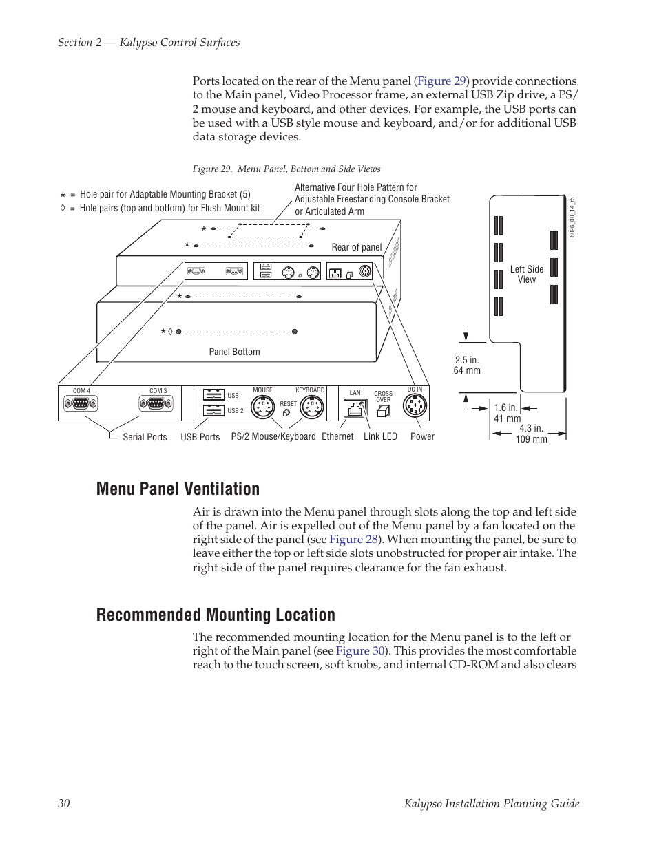 Menu panel ventilation, Recommended mounting location | Grass Valley Kalypso Installation Planning Guide User Manual | Page 30 / 88