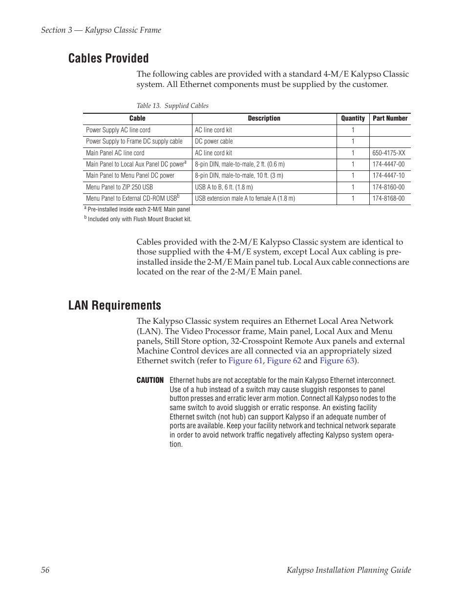 Cables provided, Lan requirements | Grass Valley Kalypso Installation Planning Guide User Manual | Page 56 / 88