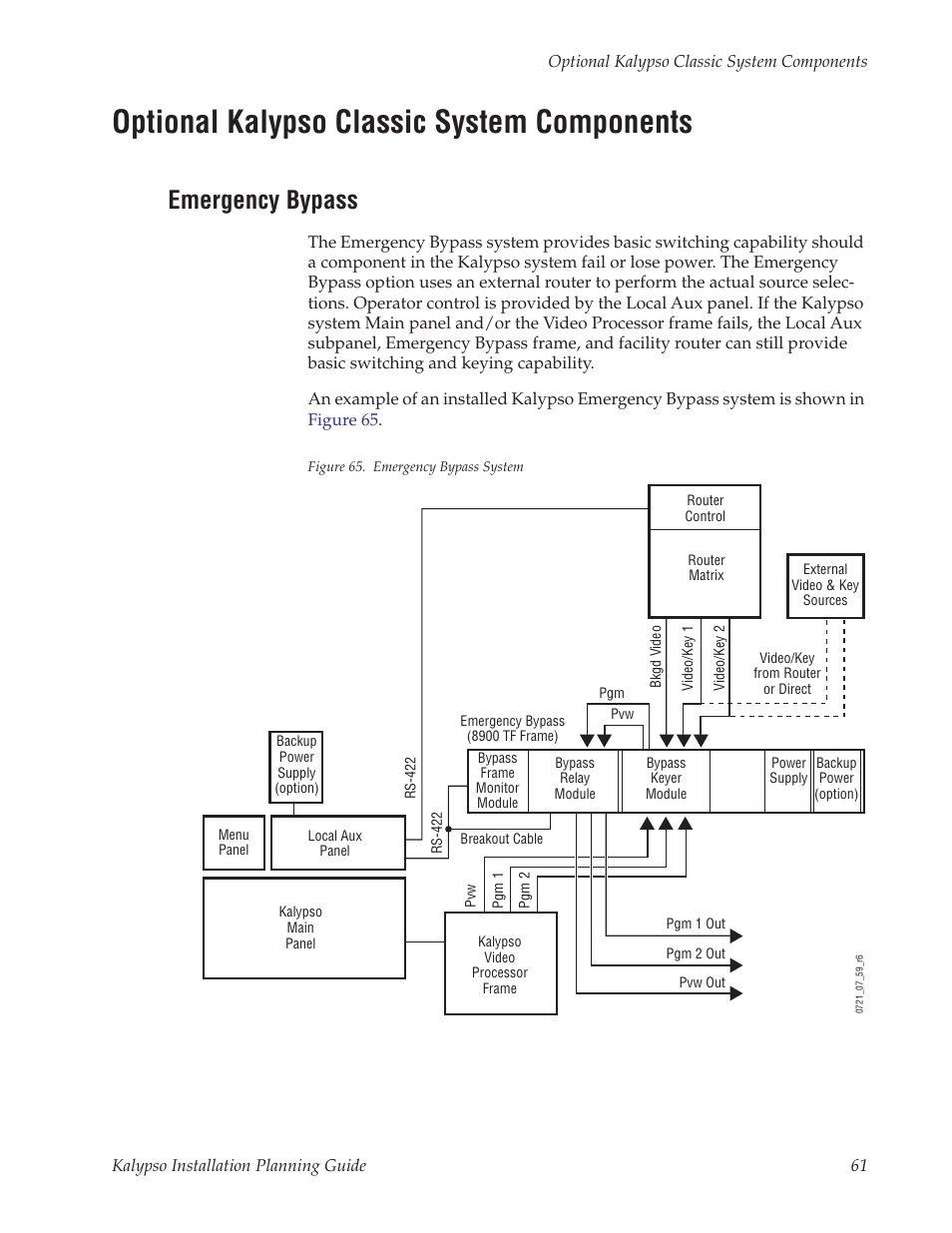 Optional kalypso classic system components, Emergency bypass | Grass Valley Kalypso Installation Planning Guide User Manual | Page 61 / 88