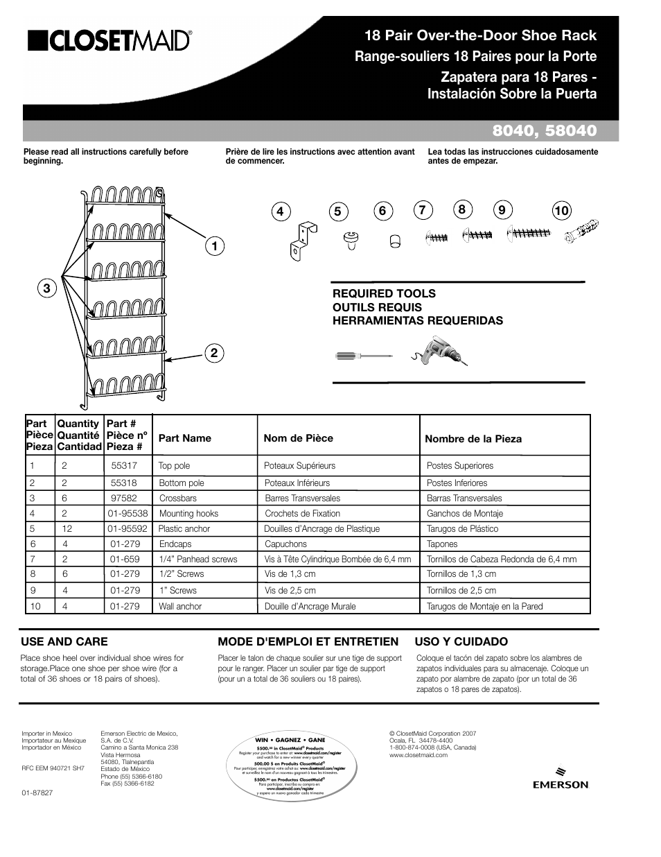 Closet Maid 8040 User Manual | 3 pages