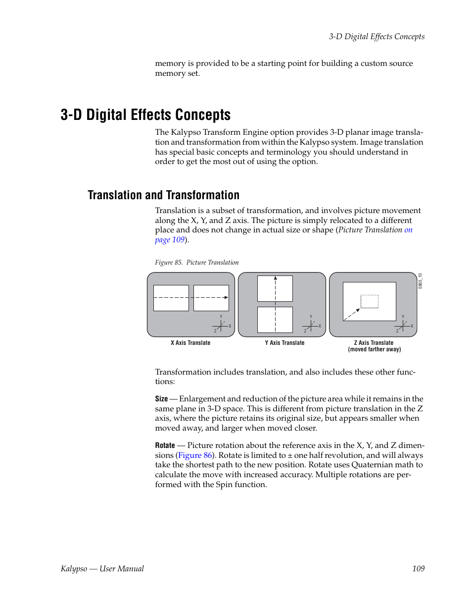 D digital effects concepts, Translation and transformation | Grass Valley Kalypso User Manual V.15.0 User Manual | Page 109 / 470