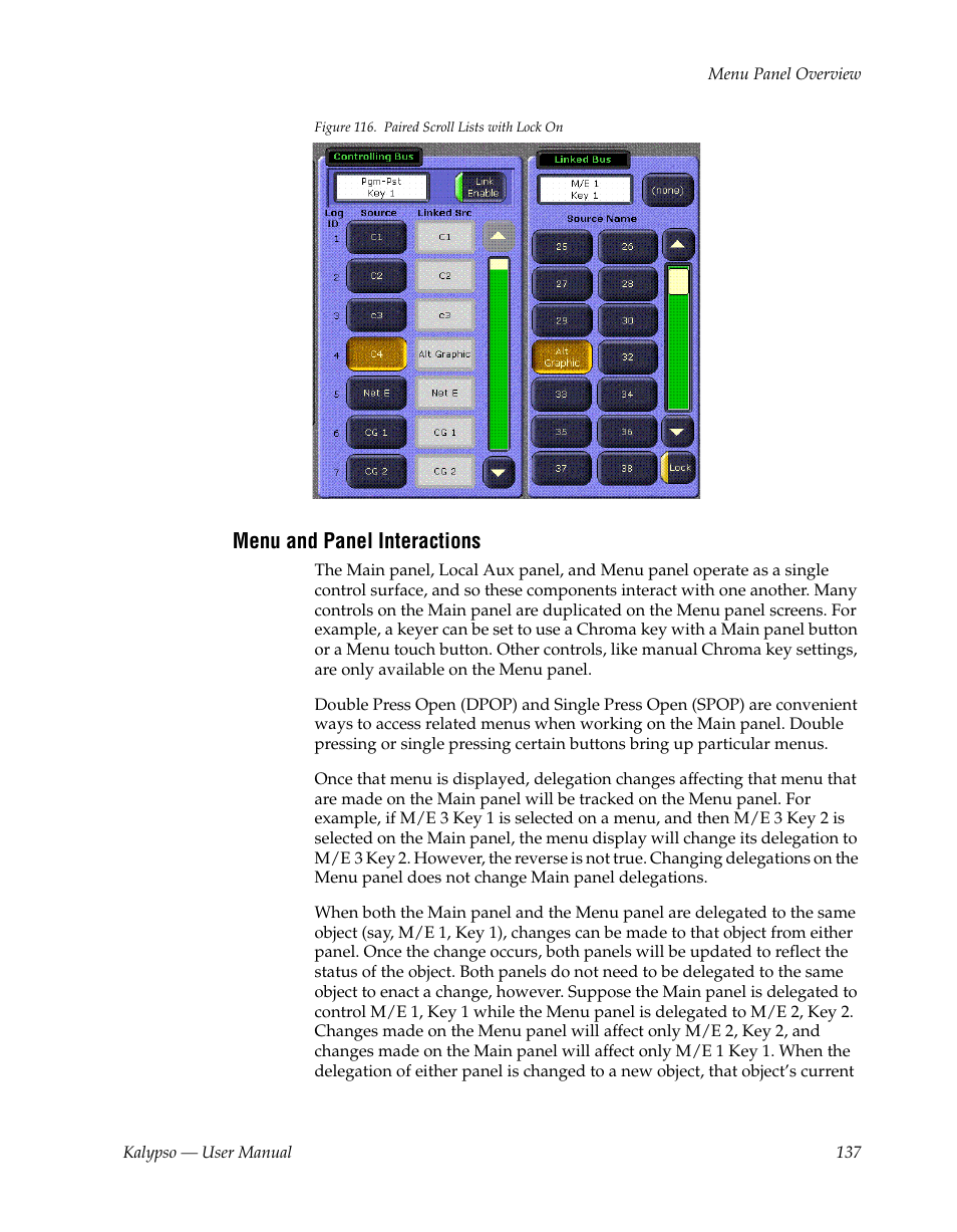 Menu and panel interactions, Figure 116 | Grass Valley Kalypso User Manual V.15.0 User Manual | Page 137 / 470