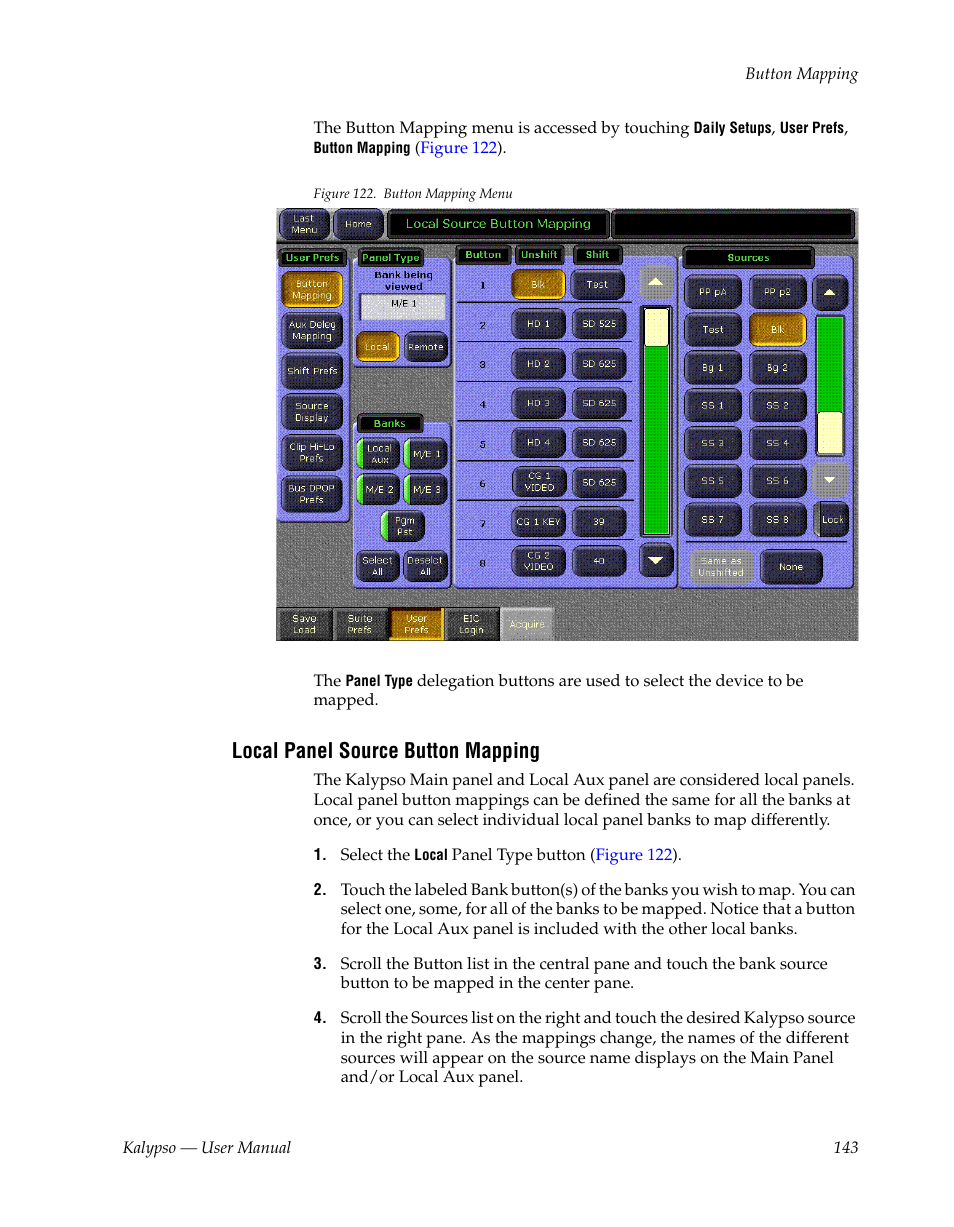 Local panel source button mapping | Grass Valley Kalypso User Manual V.15.0 User Manual | Page 143 / 470