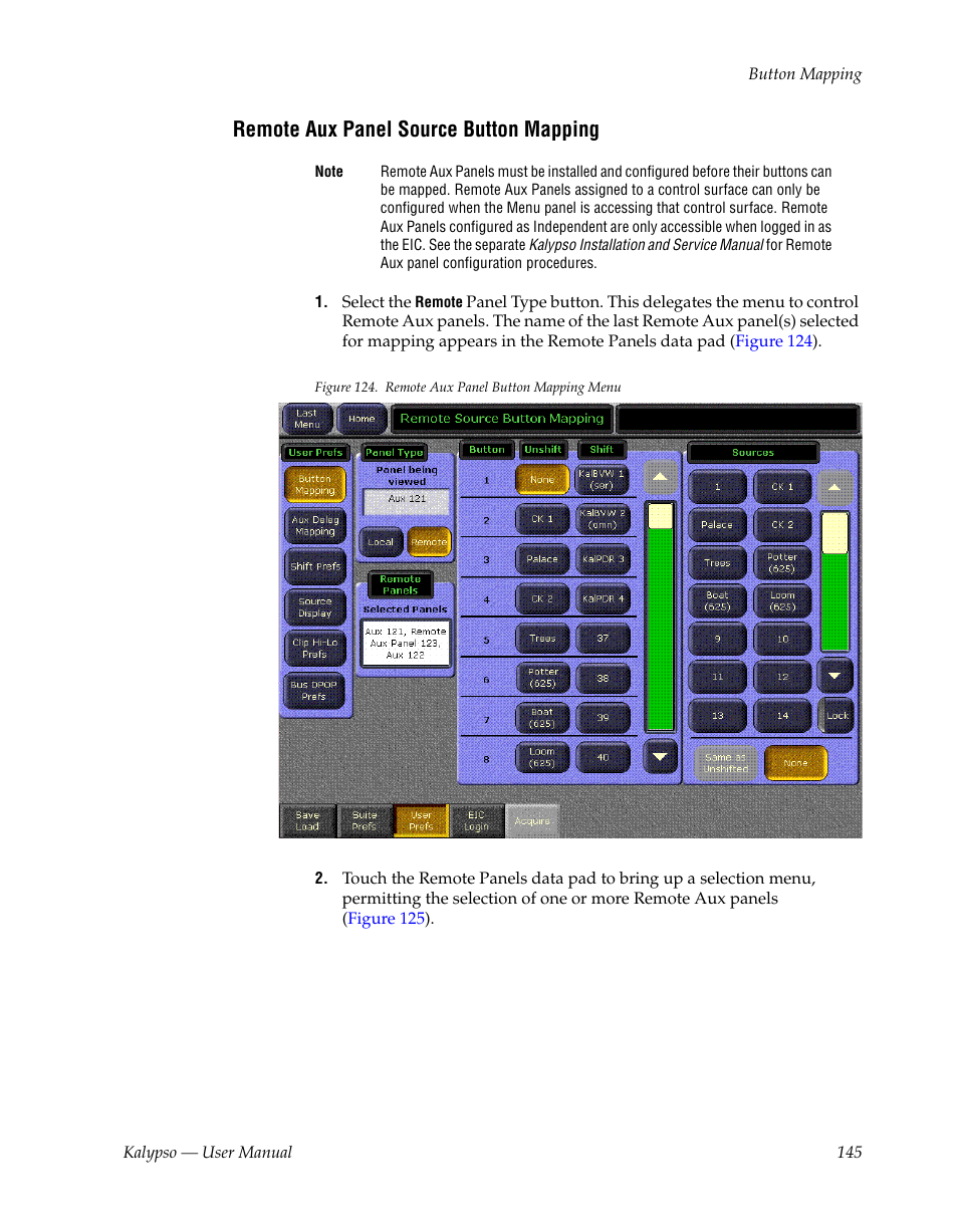 Remote aux panel source button mapping | Grass Valley Kalypso User Manual V.15.0 User Manual | Page 145 / 470