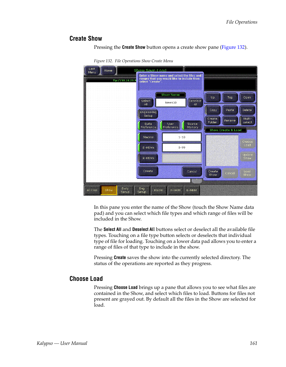 Create show, Choose load | Grass Valley Kalypso User Manual V.15.0 User Manual | Page 161 / 470