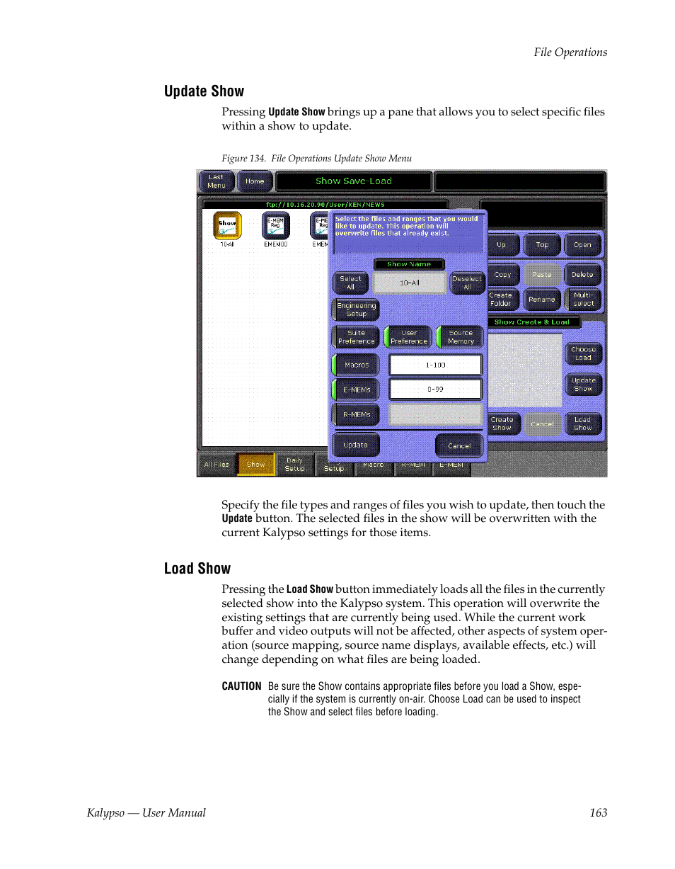 Update show, Load show | Grass Valley Kalypso User Manual V.15.0 User Manual | Page 163 / 470