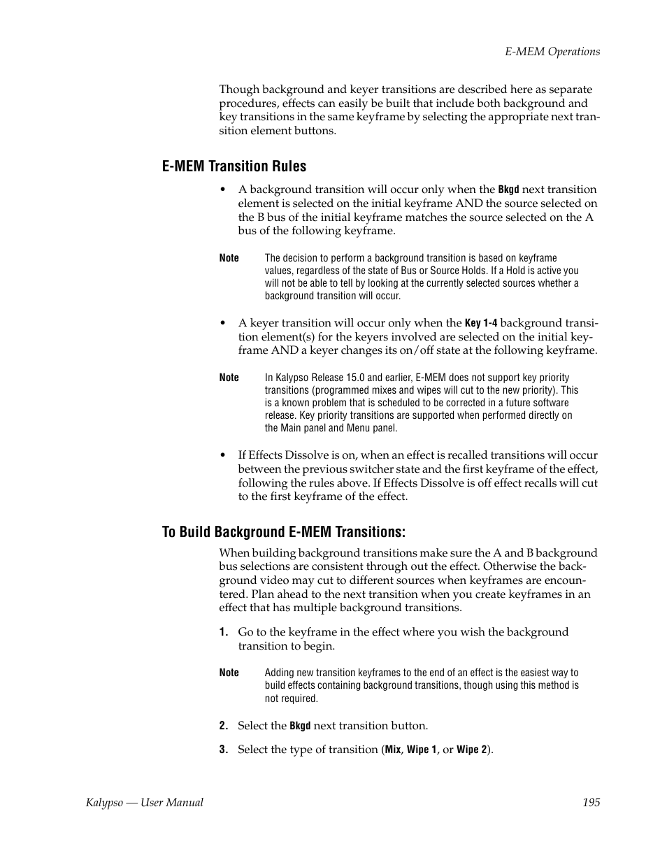 E-mem transition rules, To build background e-mem transitions | Grass Valley Kalypso User Manual V.15.0 User Manual | Page 195 / 470