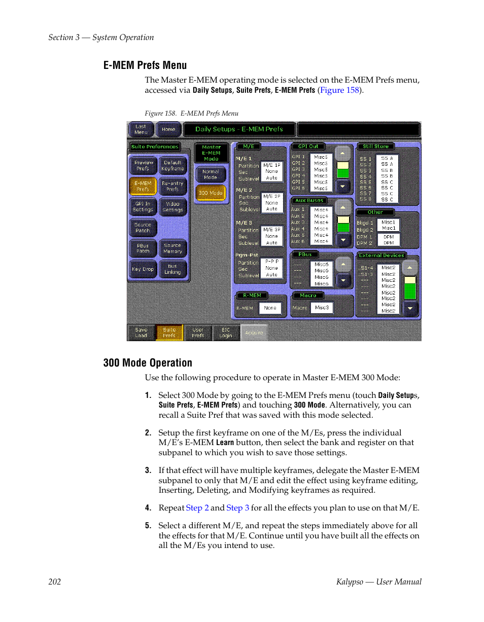 E-mem prefs menu, 300 mode operation | Grass Valley Kalypso User Manual V.15.0 User Manual | Page 202 / 470