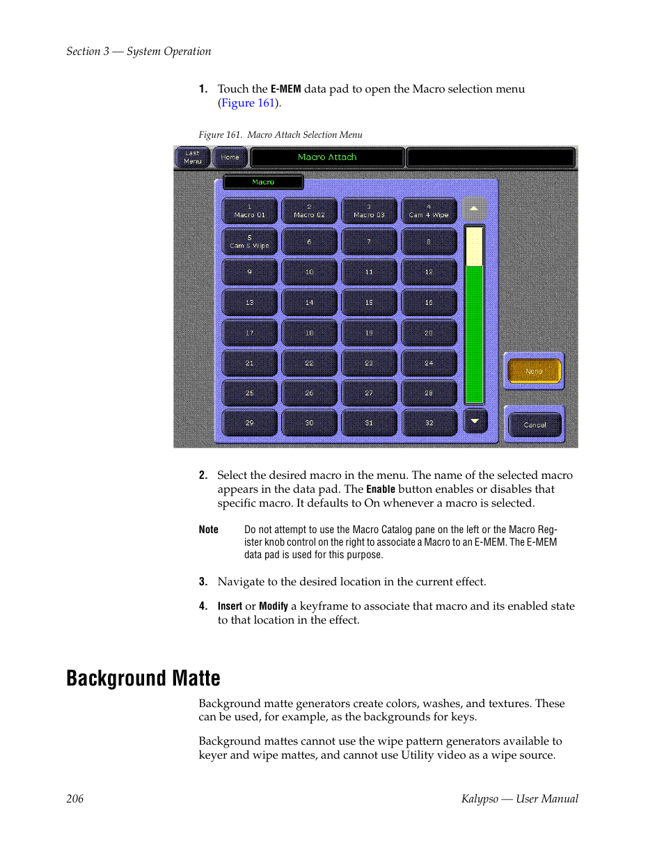 Background matte | Grass Valley Kalypso User Manual V.15.0 User Manual | Page 206 / 470
