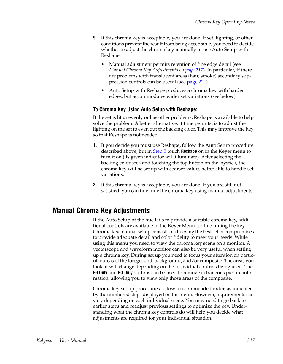 Manual chroma key adjustments | Grass Valley Kalypso User Manual V.15.0 User Manual | Page 217 / 470