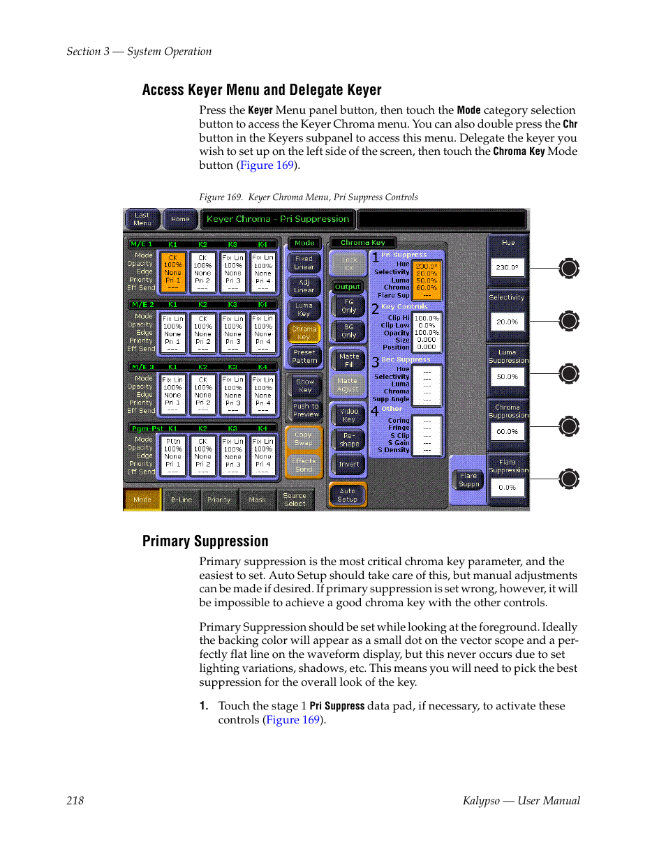 Access keyer menu and delegate keyer, Primary suppression | Grass Valley Kalypso User Manual V.15.0 User Manual | Page 218 / 470