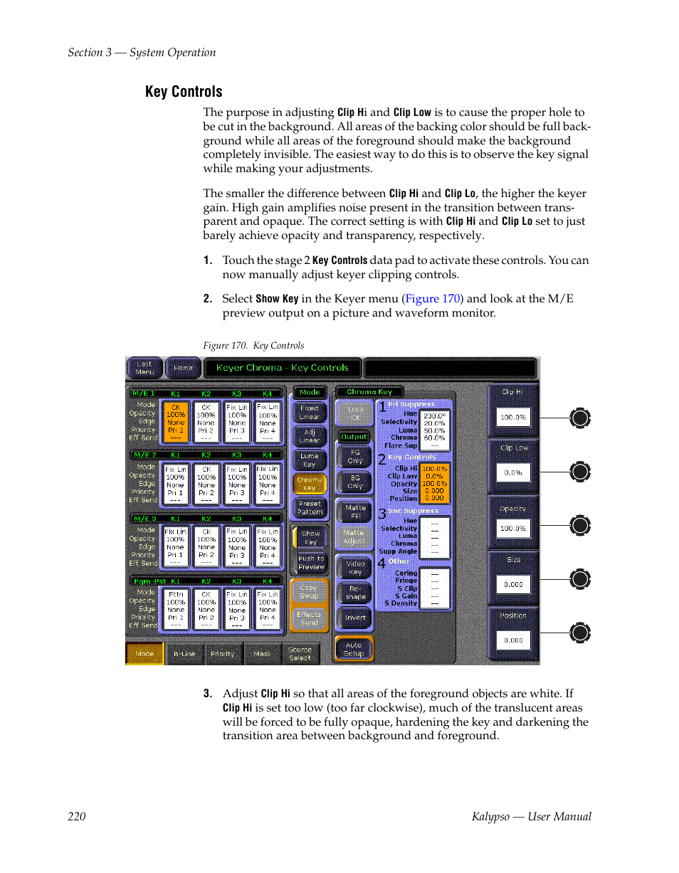 Key controls | Grass Valley Kalypso User Manual V.15.0 User Manual | Page 220 / 470