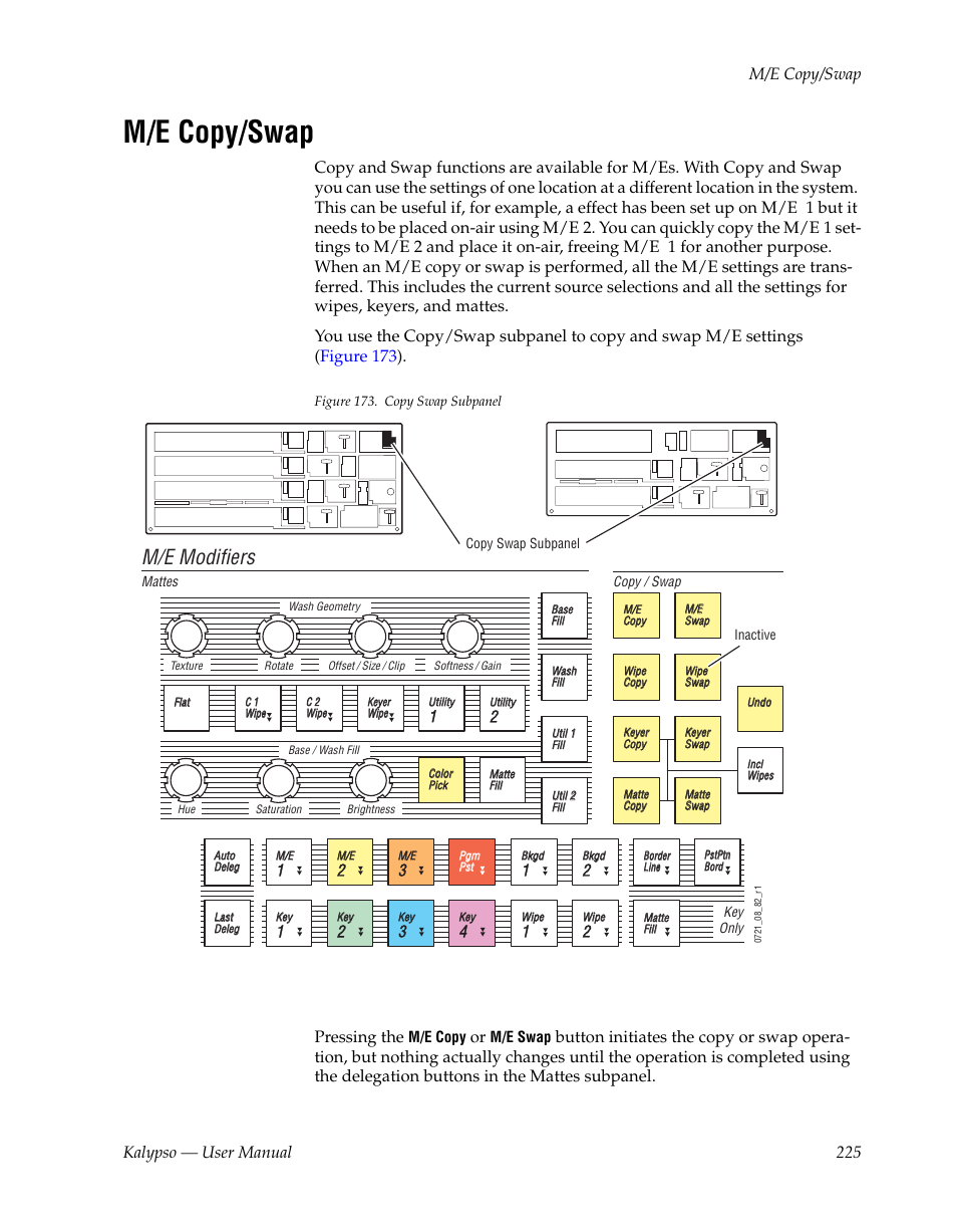 M/e copy/swap, M/e modifiers, Kalypso — user manual 225 m/e copy/swap | Pressing the | Grass Valley Kalypso User Manual V.15.0 User Manual | Page 225 / 470
