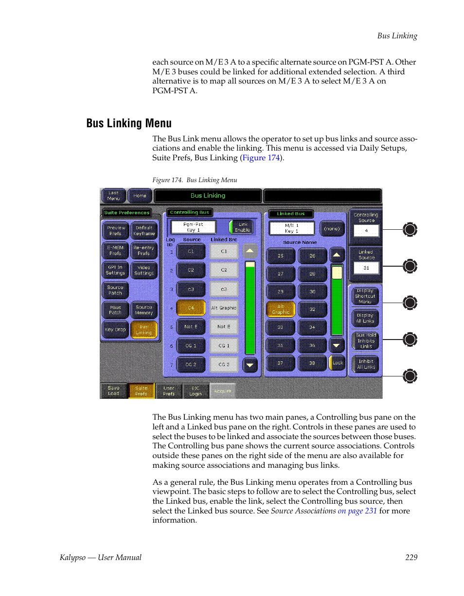 Bus linking menu | Grass Valley Kalypso User Manual V.15.0 User Manual | Page 229 / 470