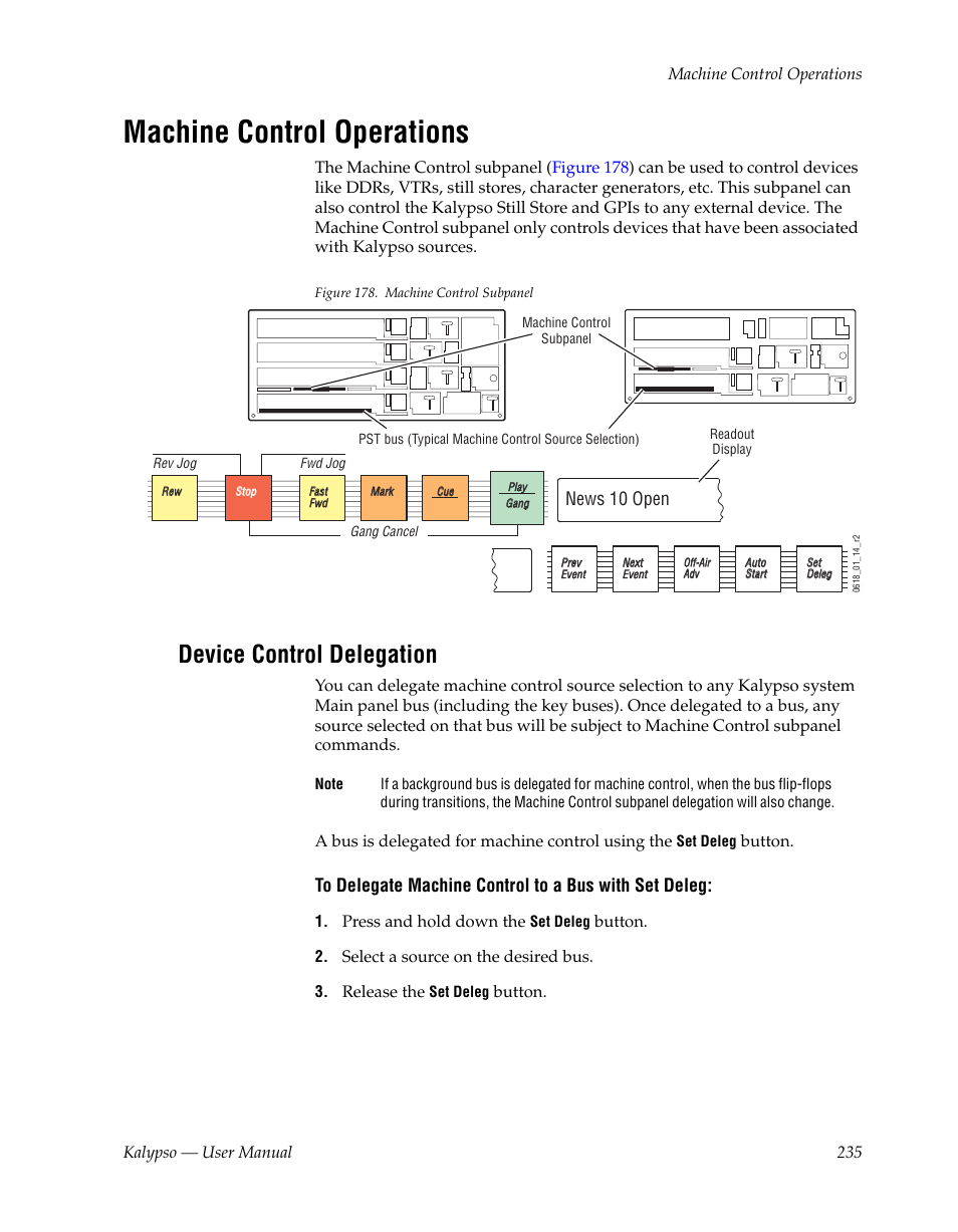 Machine control operations, Device control delegation, News 10 open | Grass Valley Kalypso User Manual V.15.0 User Manual | Page 235 / 470