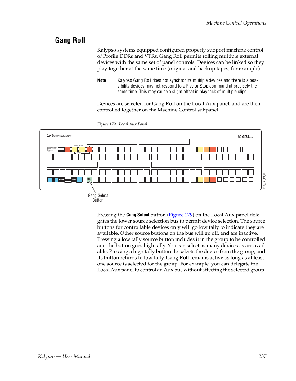 Gang roll | Grass Valley Kalypso User Manual V.15.0 User Manual | Page 237 / 470