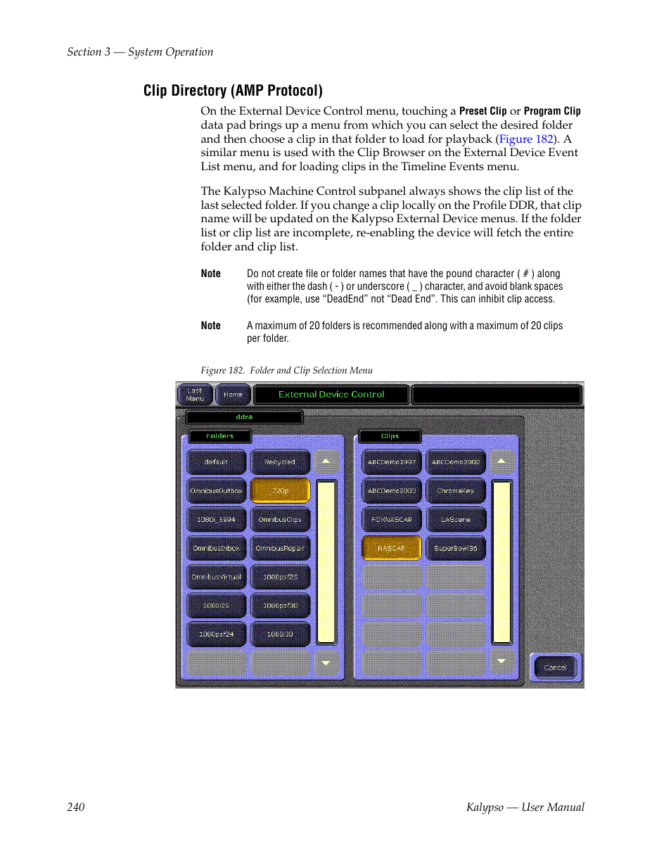 Clip directory (amp protocol) | Grass Valley Kalypso User Manual V.15.0 User Manual | Page 240 / 470