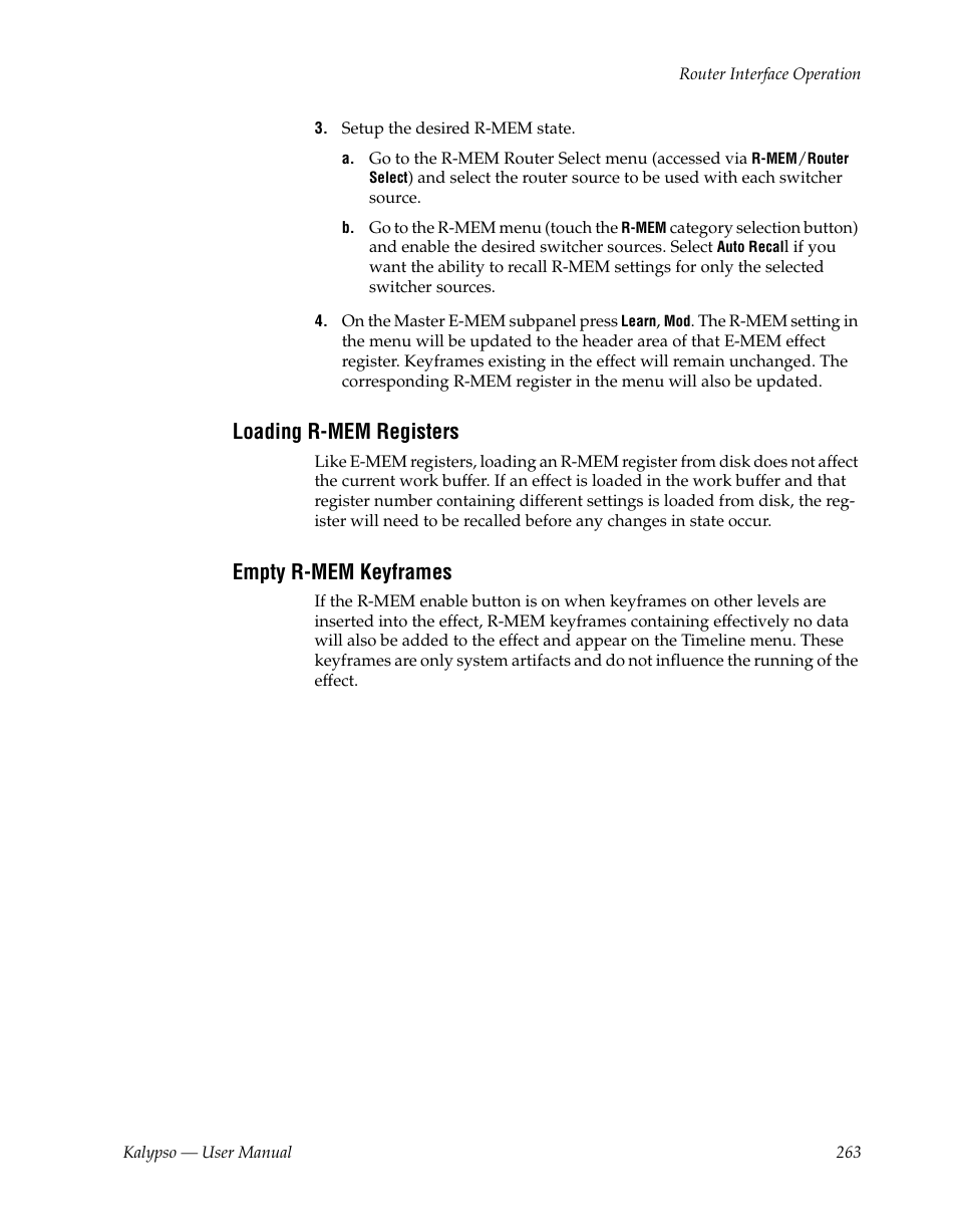 Loading r-mem registers, Empty r-mem keyframes | Grass Valley Kalypso User Manual V.15.0 User Manual | Page 263 / 470