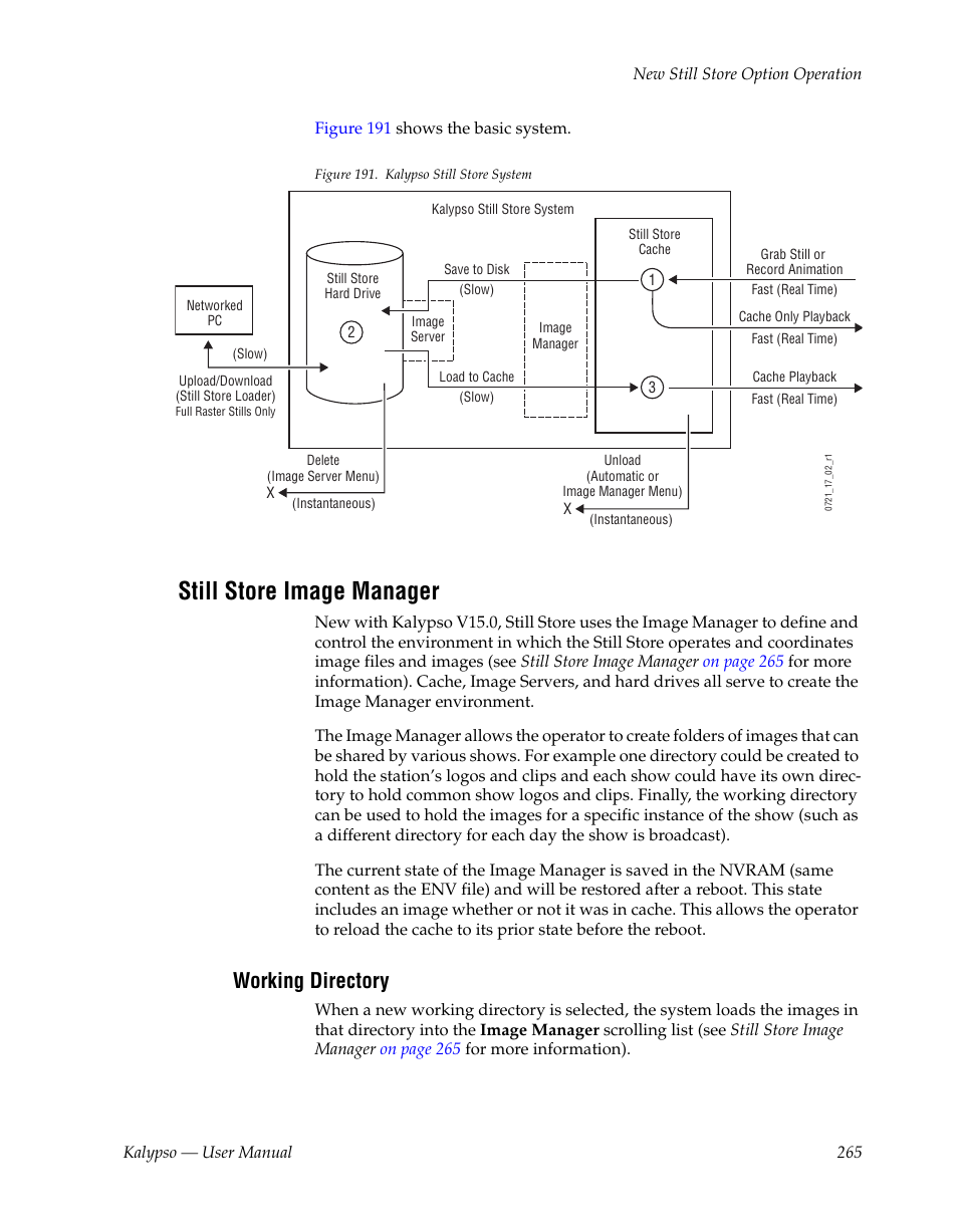 Still store image manager, Working directory | Grass Valley Kalypso User Manual V.15.0 User Manual | Page 265 / 470