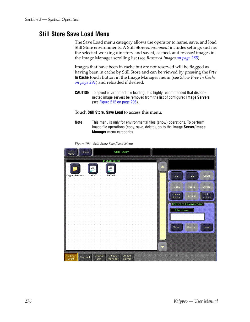 Still store save load menu | Grass Valley Kalypso User Manual V.15.0 User Manual | Page 276 / 470