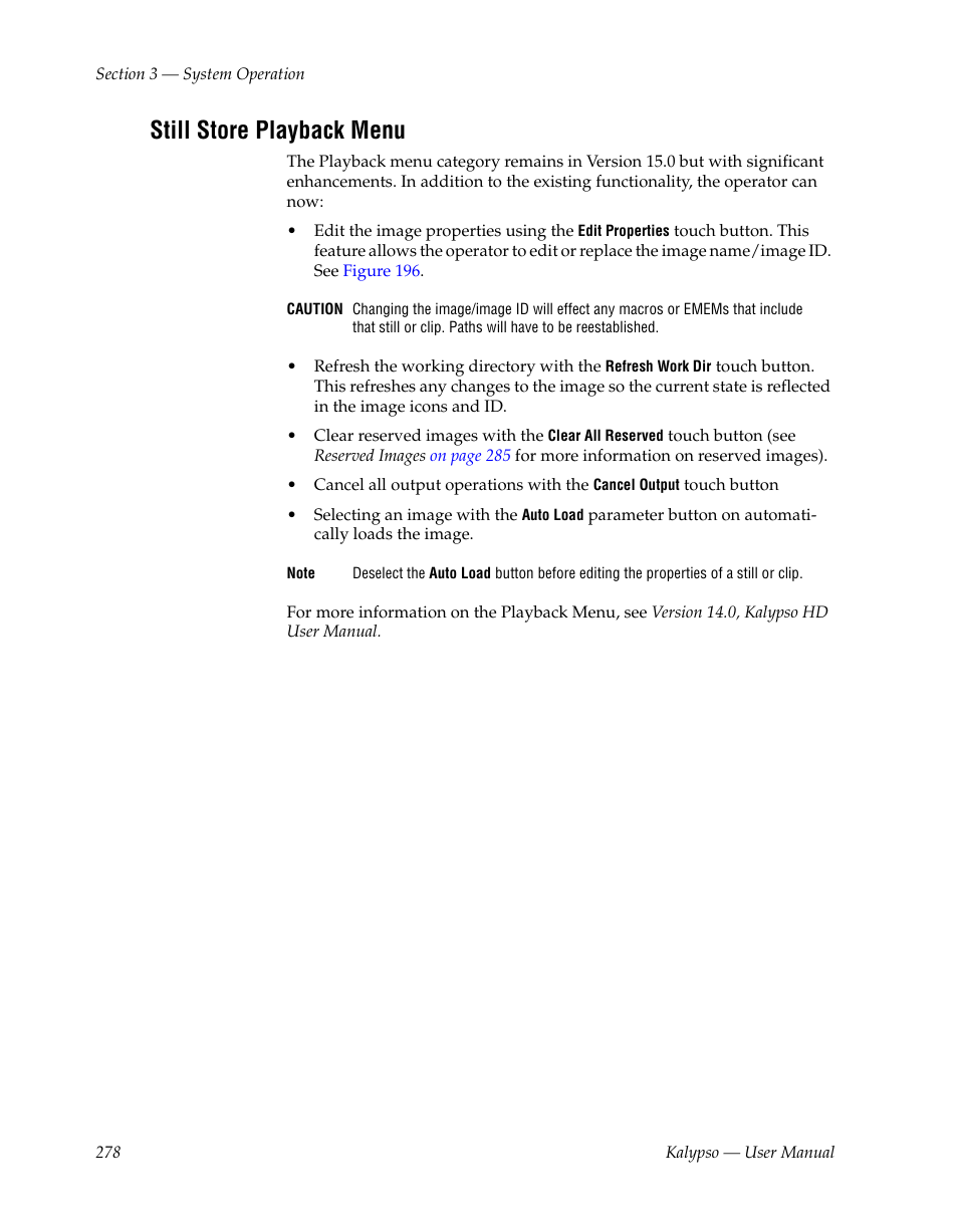 Still store playback menu | Grass Valley Kalypso User Manual V.15.0 User Manual | Page 278 / 470