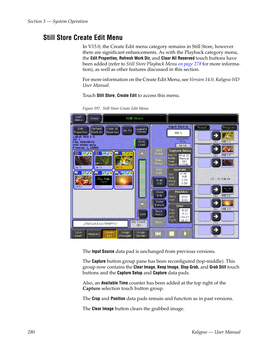 Still store create edit menu | Grass Valley Kalypso User Manual V.15.0 User Manual | Page 280 / 470