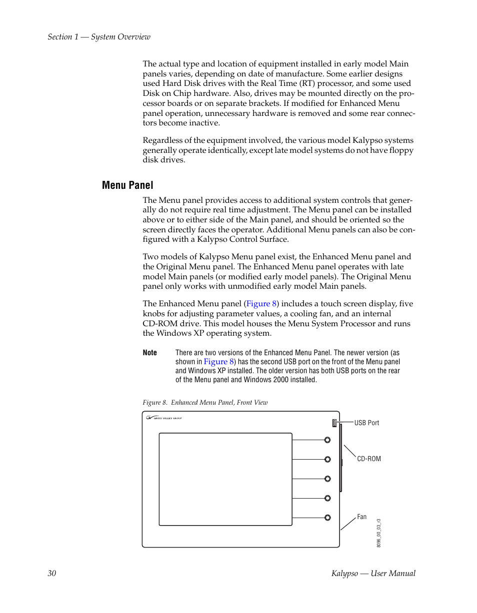 Menu panel | Grass Valley Kalypso User Manual V.15.0 User Manual | Page 30 / 470