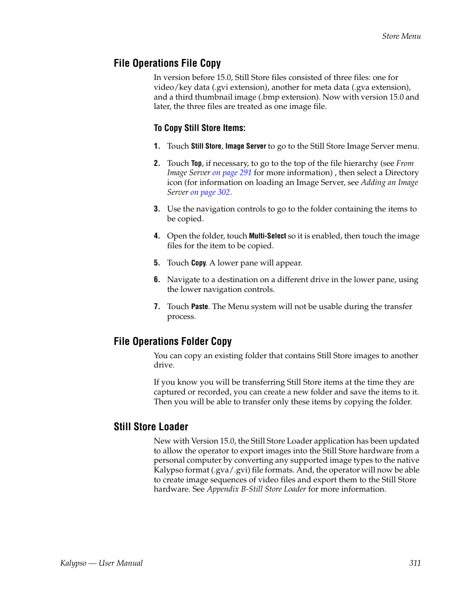 File operations file copy, File operations folder copy, Still store loader | Grass Valley Kalypso User Manual V.15.0 User Manual | Page 311 / 470