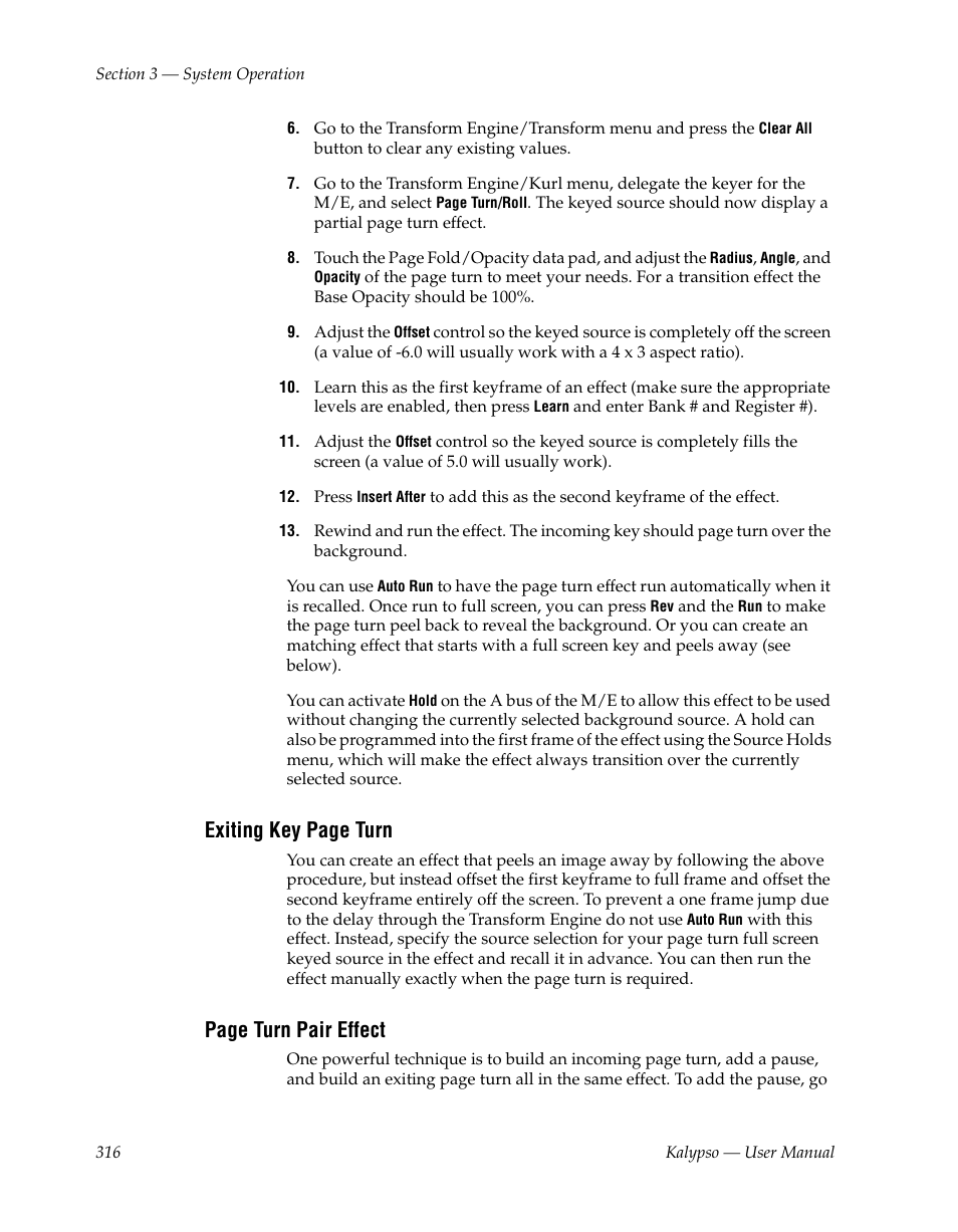 Exiting key page turn, Page turn pair effect | Grass Valley Kalypso User Manual V.15.0 User Manual | Page 316 / 470