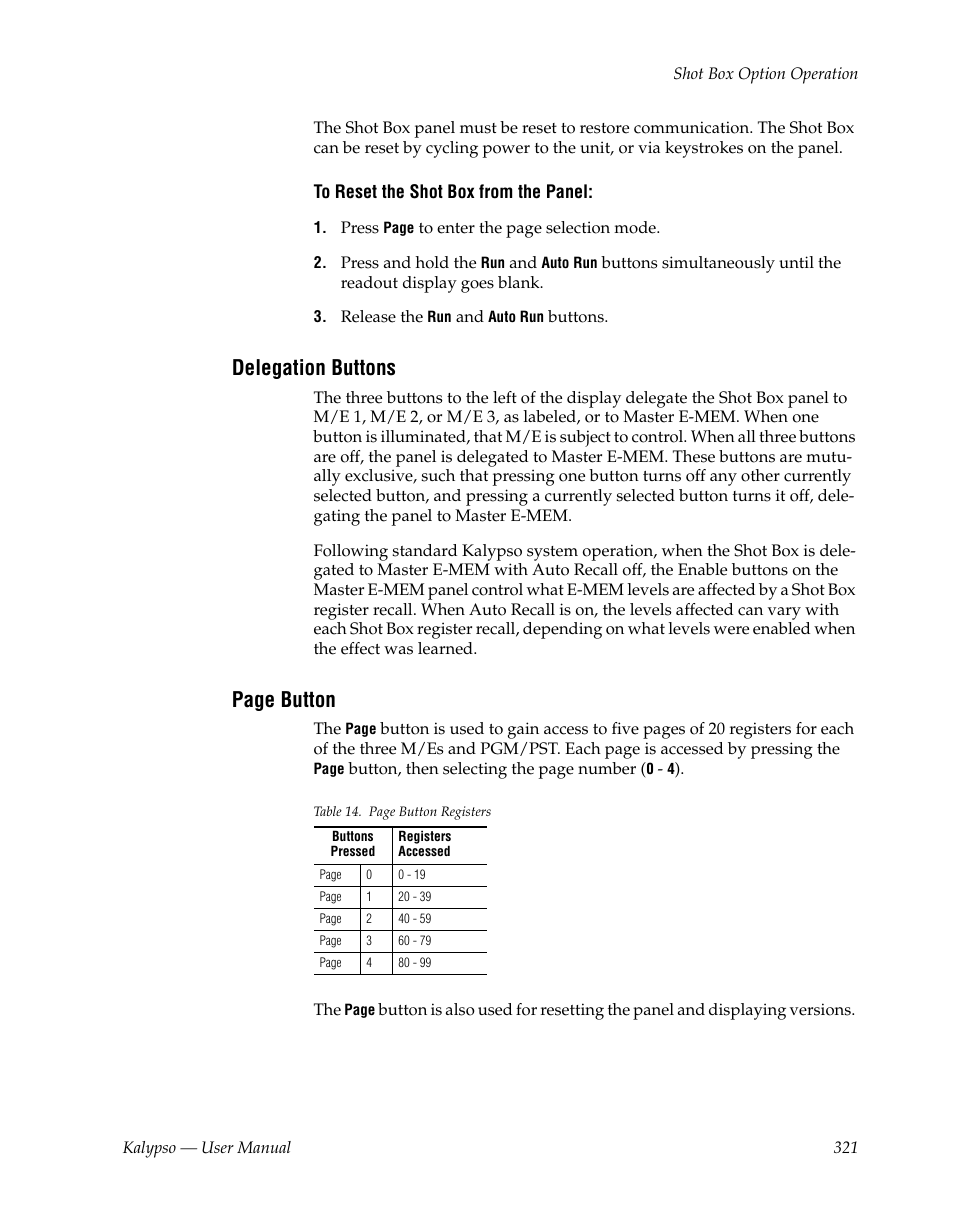 Delegation buttons, Page button | Grass Valley Kalypso User Manual V.15.0 User Manual | Page 321 / 470
