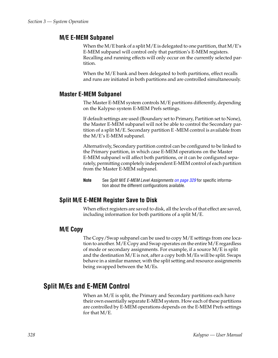 M/e e-mem subpanel, Master e-mem subpanel, Split m/e e-mem register save to disk | M/e copy, Split m/es and e-mem control, Ee split m/es and e-mem control | Grass Valley Kalypso User Manual V.15.0 User Manual | Page 328 / 470