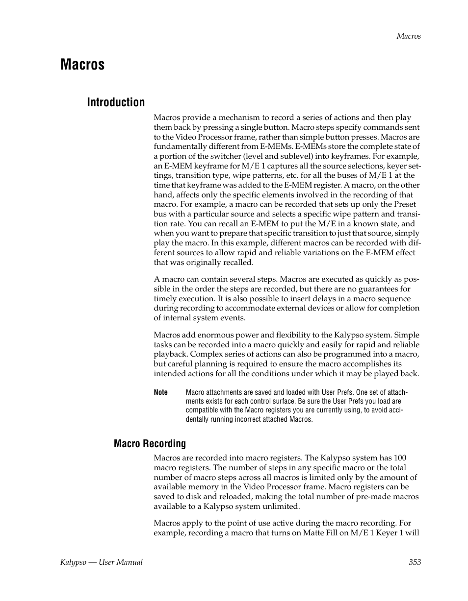 Macros, Introduction, Macro recording | Grass Valley Kalypso User Manual V.15.0 User Manual | Page 353 / 470