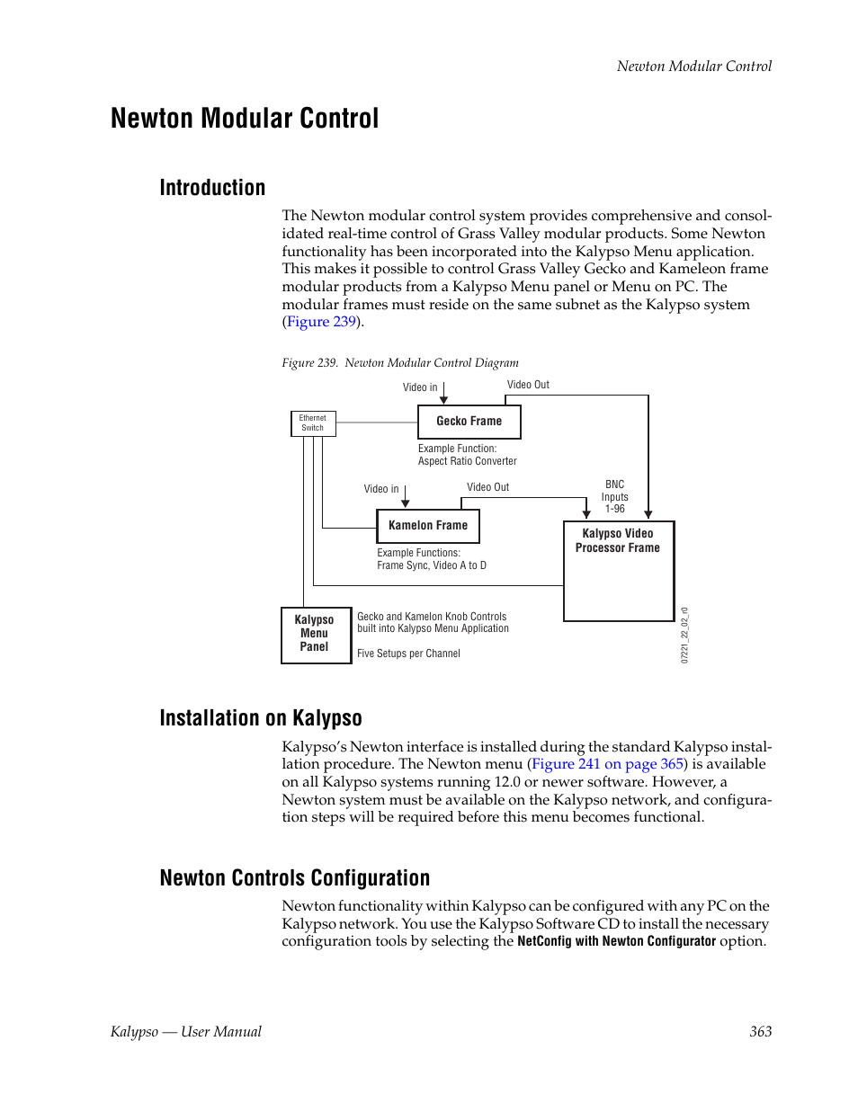 Newton modular control, Introduction, Installation on kalypso | Newton controls configuration | Grass Valley Kalypso User Manual V.15.0 User Manual | Page 363 / 470
