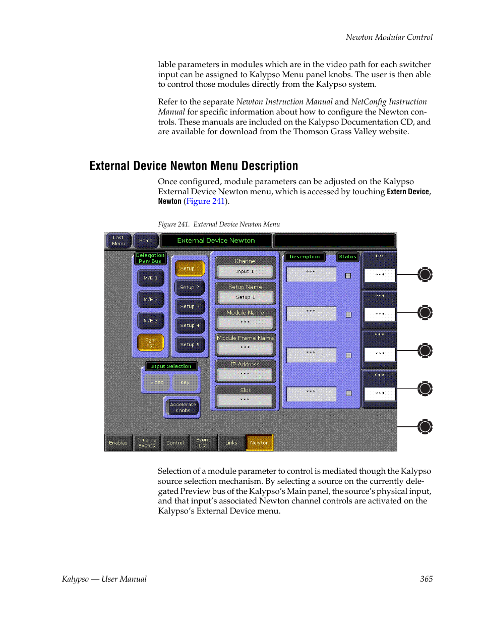 External device newton menu description, E. the newton menu | Grass Valley Kalypso User Manual V.15.0 User Manual | Page 365 / 470