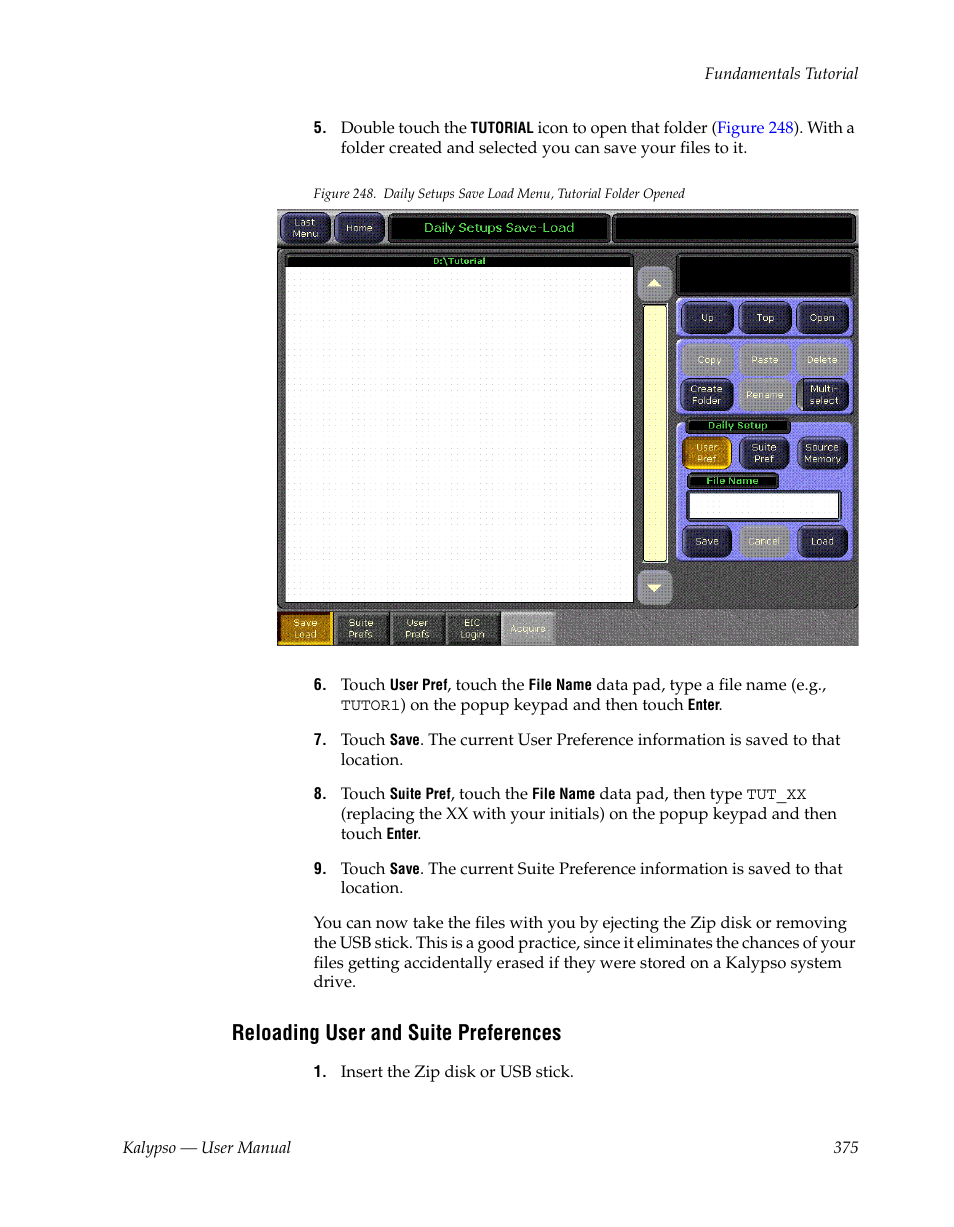 Reloading user and suite preferences | Grass Valley Kalypso User Manual V.15.0 User Manual | Page 375 / 470