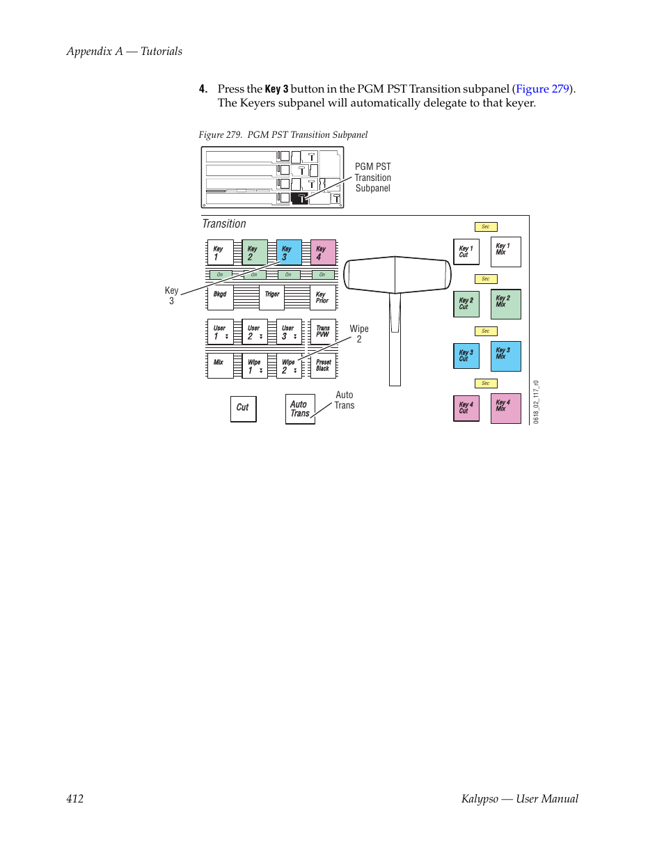 412 kalypso — user manual appendix a — tutorials, Press the, Transition | Key 3 | Grass Valley Kalypso User Manual V.15.0 User Manual | Page 412 / 470