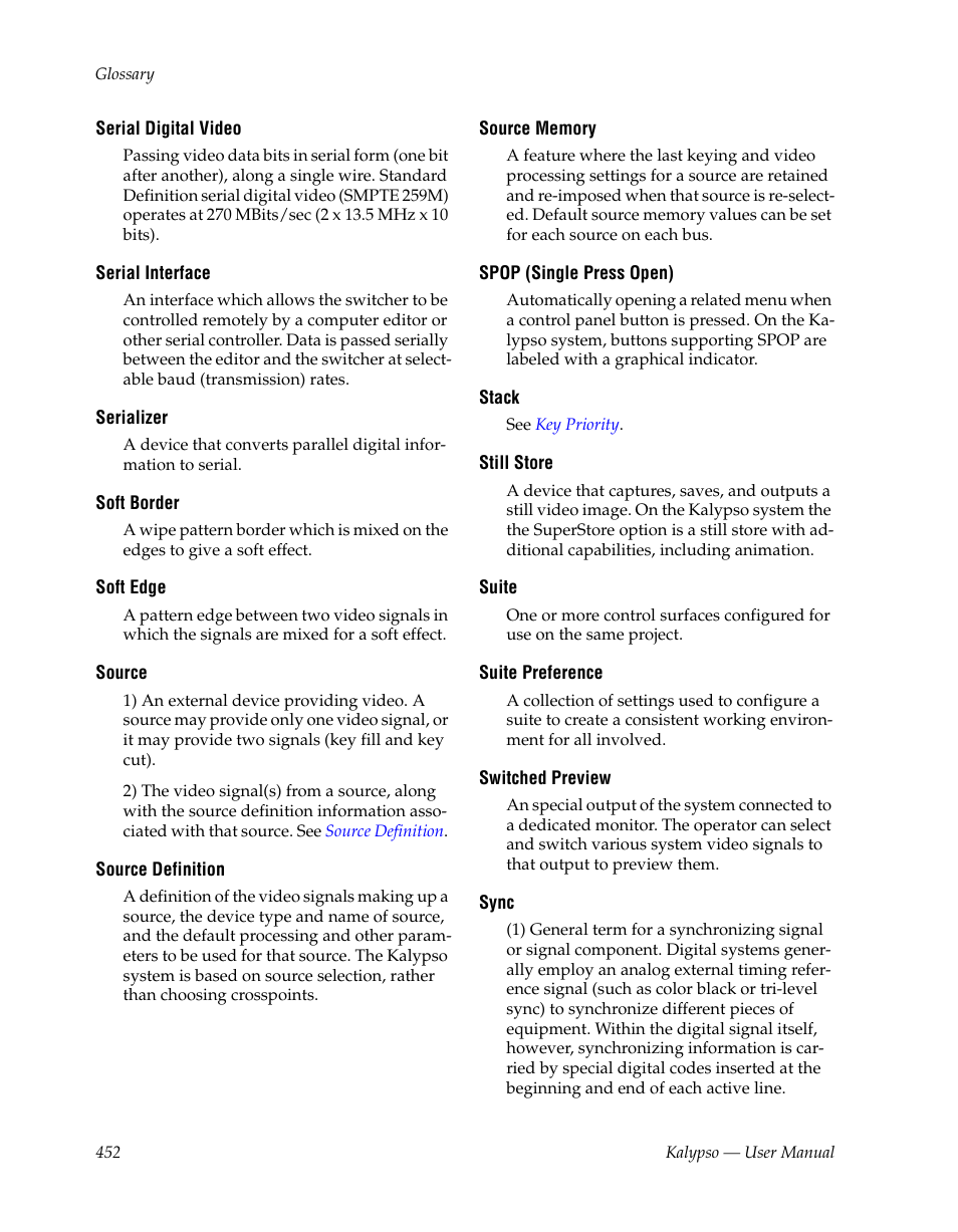 Suite preference, Switched preview | Grass Valley Kalypso User Manual V.15.0 User Manual | Page 452 / 470