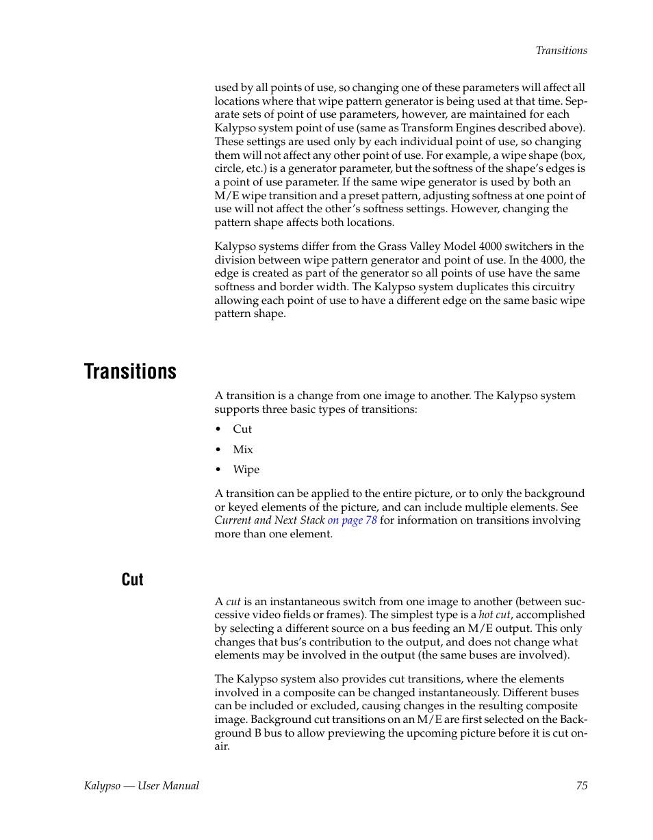 Transitions | Grass Valley Kalypso User Manual V.15.0 User Manual | Page 75 / 470