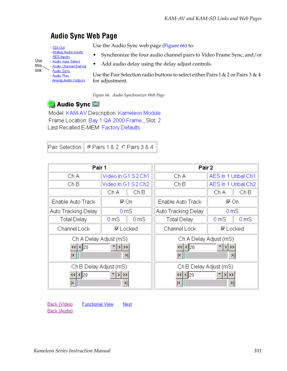 Audio sync web page | Grass Valley Kameleon Series v.5.1.0 User Manual | Page 101 / 134
